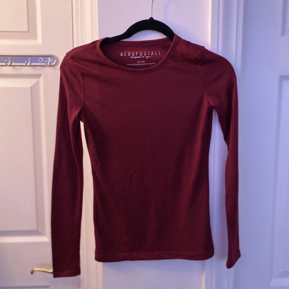 Burgundy Semi Sheer Long Sleeve